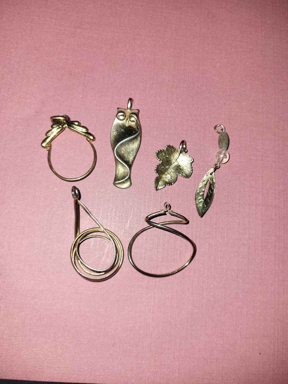 Gold-Tone Mixed Metal Pendant and Charm Set - Pink